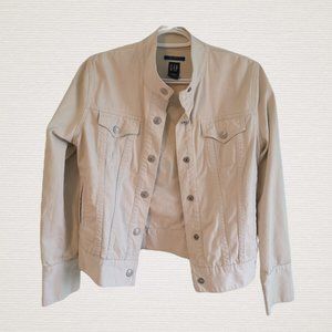 Like NEW - GAP - Fabulous Custom Light Beige Jean Jacket with Hand-painted